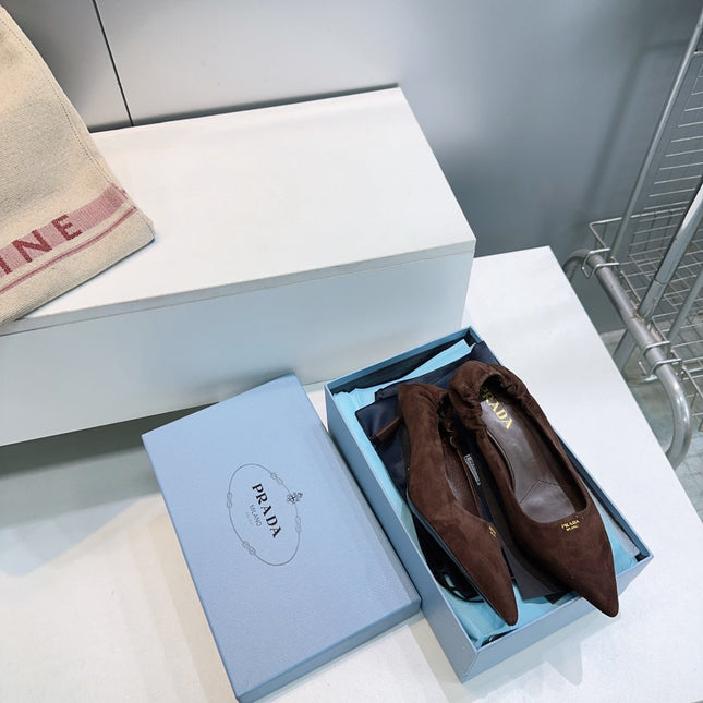 PRADA 26S PUMPS 55MM IN DARK BROWN SUEDE