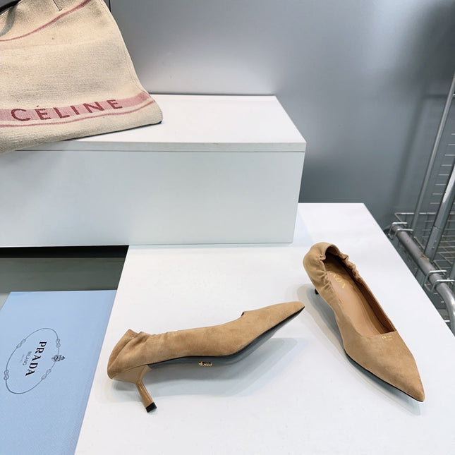 PRADA 26S PUMPS 55MM IN LIGHT BROWN SUEDE