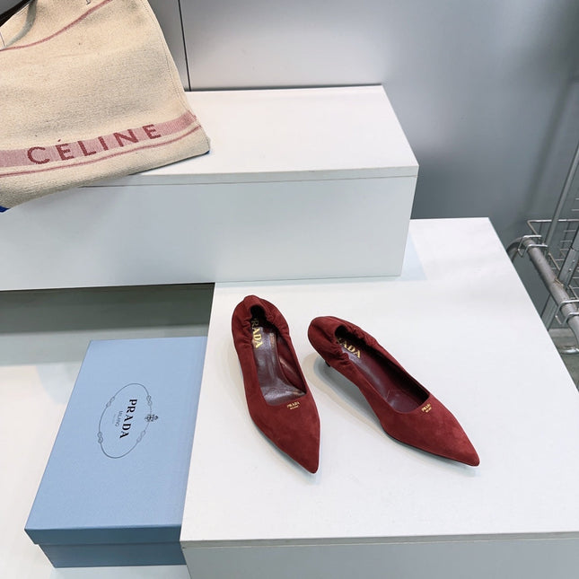 PRADA 26S PUMPS 55MM IN DARK RED SUEDE