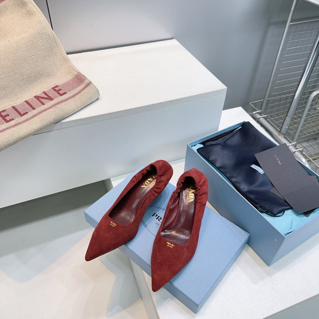 PRADA 26S PUMPS 55MM IN DARK RED SUEDE