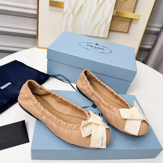 PRADA 26S BALLERINA FLATS IN NUDE LAMBSKIN WITH BOW