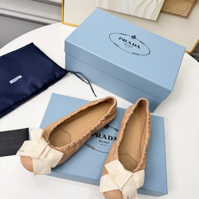PRADA 26S BALLERINA FLATS IN NUDE LAMBSKIN WITH BOW