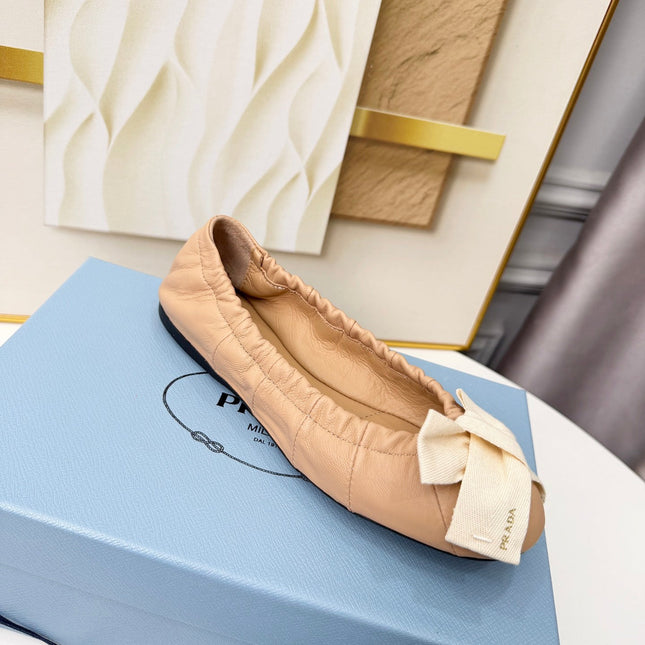 PRADA 26S BALLERINA FLATS IN NUDE LAMBSKIN WITH BOW