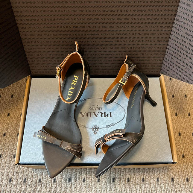 PRADA 26S POINTED-TOE STRAPPY HIGH-HEEL SANDALS 60MM IN DARK BROWN CALFSKIN