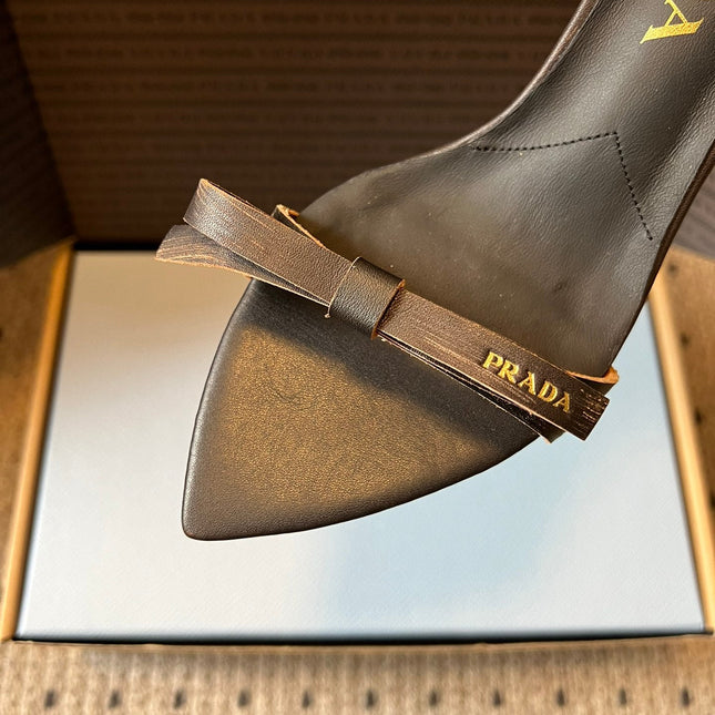 PRADA 26S POINTED-TOE STRAPPY HIGH-HEEL SANDALS 60MM IN DARK BROWN CALFSKIN