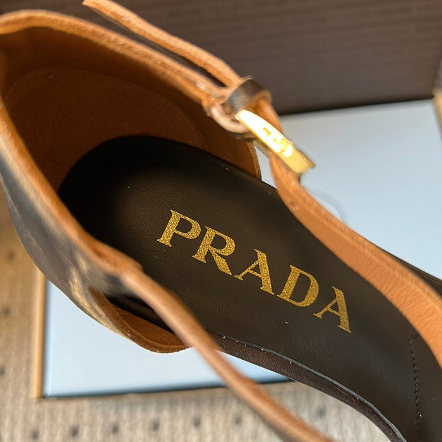 PRADA 26S POINTED-TOE STRAPPY HIGH-HEEL SANDALS 60MM IN DARK BROWN CALFSKIN