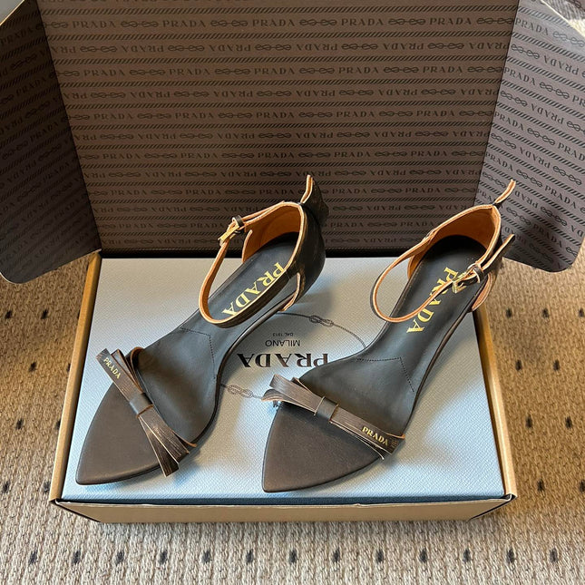 PRADA 26S POINTED-TOE STRAPPY HIGH-HEEL SANDALS 60MM IN DARK BROWN CALFSKIN
