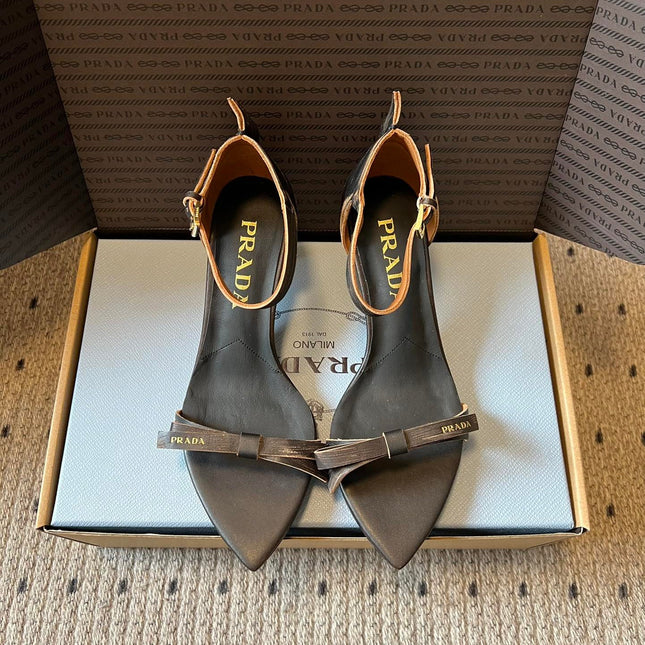 PRADA 26S POINTED-TOE STRAPPY HIGH-HEEL SANDALS 60MM IN DARK BROWN CALFSKIN