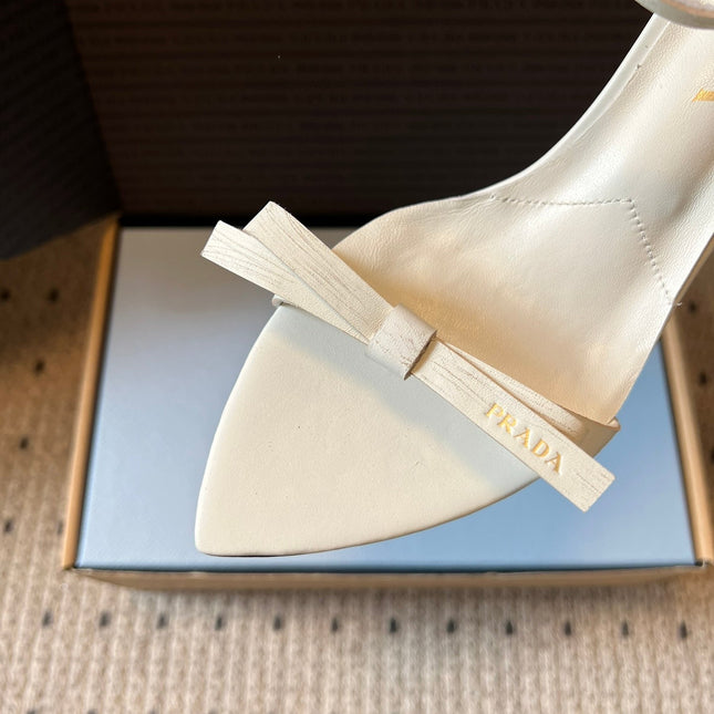 PRADA 26S POINTED-TOE STRAPPY HIGH-HEEL SANDALS 60MM IN CREAM WHITE CALFSKIN