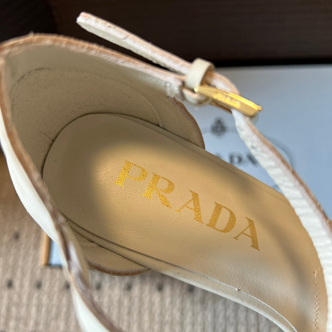 PRADA 26S POINTED-TOE STRAPPY HIGH-HEEL SANDALS 60MM IN CREAM WHITE CALFSKIN