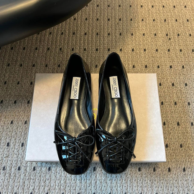 JIMMY CHOO 26S CLASSIC BALLET FLATS IN BLACK PATENT CALFSKIN