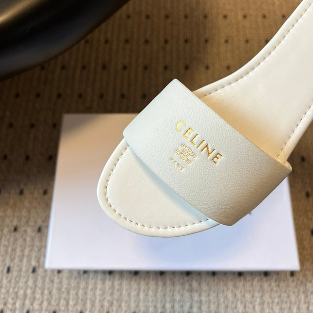 CELINE 26S FLAT SLIDES IN WHITE LAMBSKIN