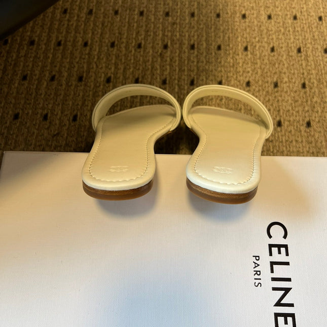 CELINE 26S FLAT SLIDES IN WHITE LAMBSKIN