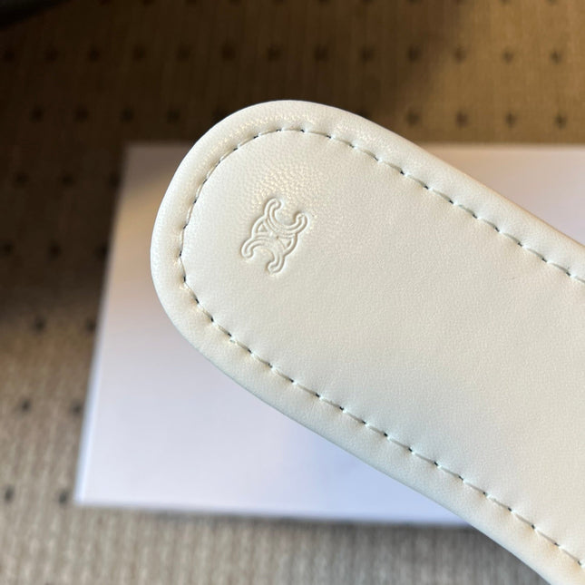 CELINE 26S FLAT SLIDES IN WHITE LAMBSKIN
