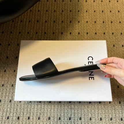 CELINE 26S FLAT SLIDES IN BLACK LAMBSKIN