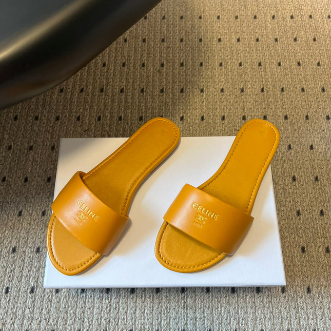 CELINE 26S FLAT SLIDES IN HONEY YELLOW LAMBSKIN