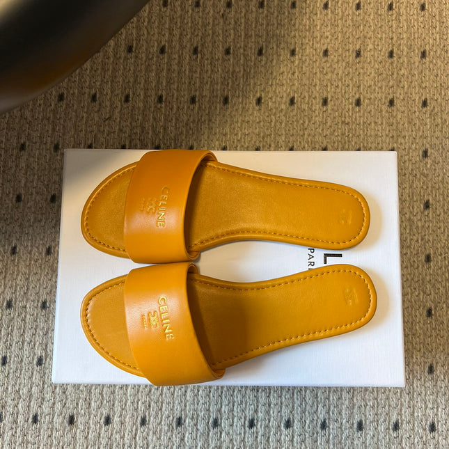 CELINE 26S FLAT SLIDES IN HONEY YELLOW LAMBSKIN