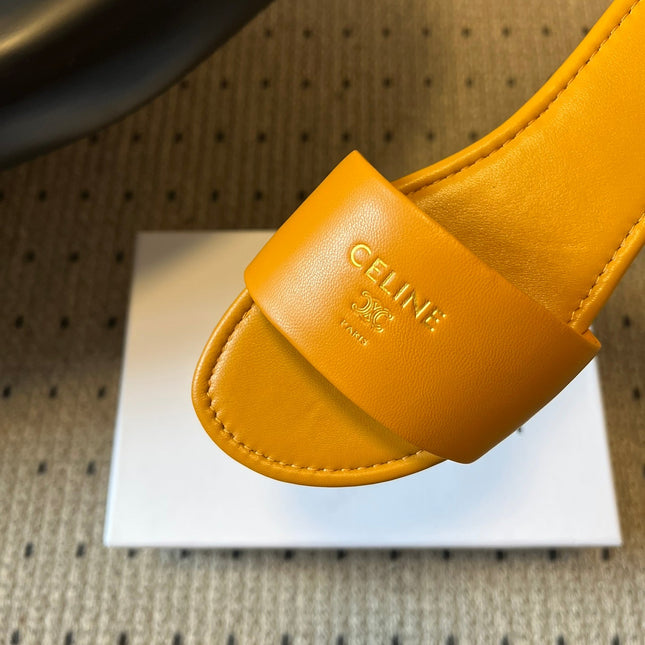 CELINE 26S FLAT SLIDES IN HONEY YELLOW LAMBSKIN