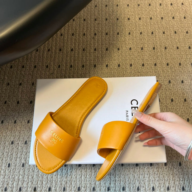 CELINE 26S FLAT SLIDES IN HONEY YELLOW LAMBSKIN