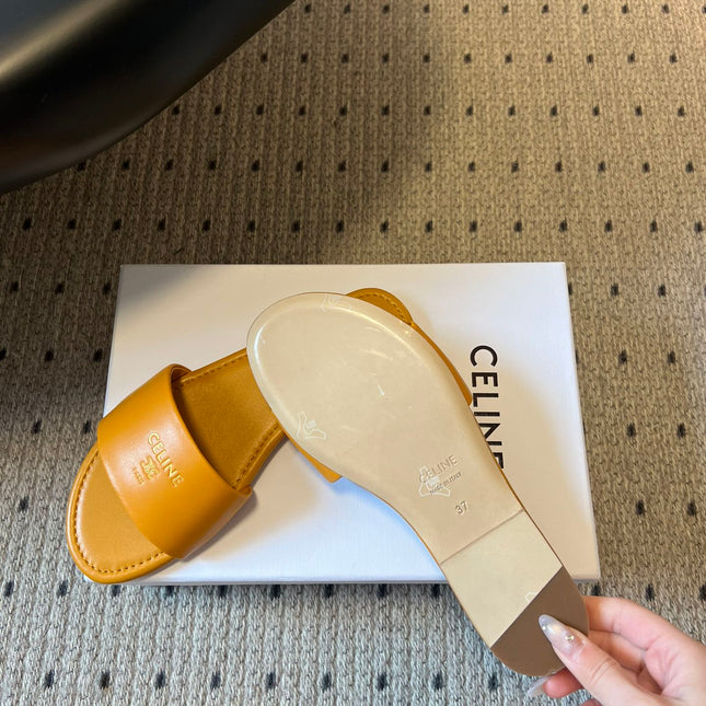 CELINE 26S FLAT SLIDES IN HONEY YELLOW LAMBSKIN
