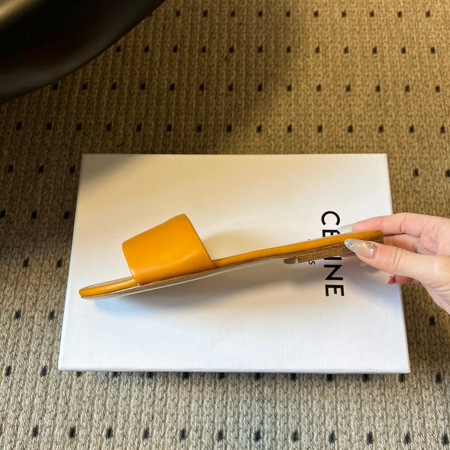 CELINE 26S FLAT SLIDES IN HONEY YELLOW LAMBSKIN
