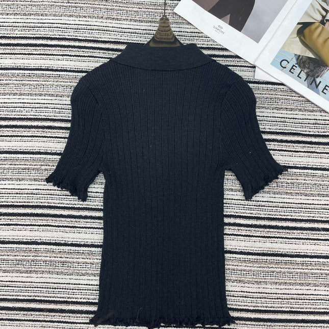 CHANEL 26S SHORT-SLEEVE POLO KNIT TOP 912