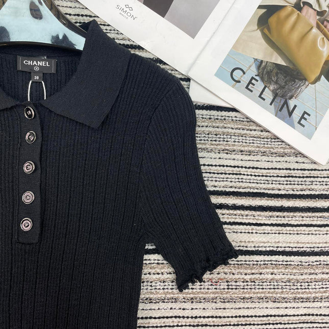 CHANEL 26S SHORT-SLEEVE POLO KNIT TOP 912