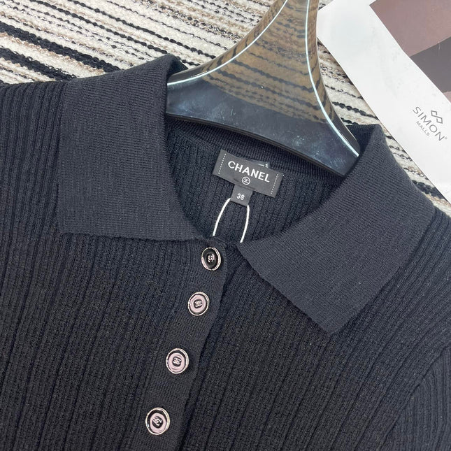CHANEL 26S SHORT-SLEEVE POLO KNIT TOP 912