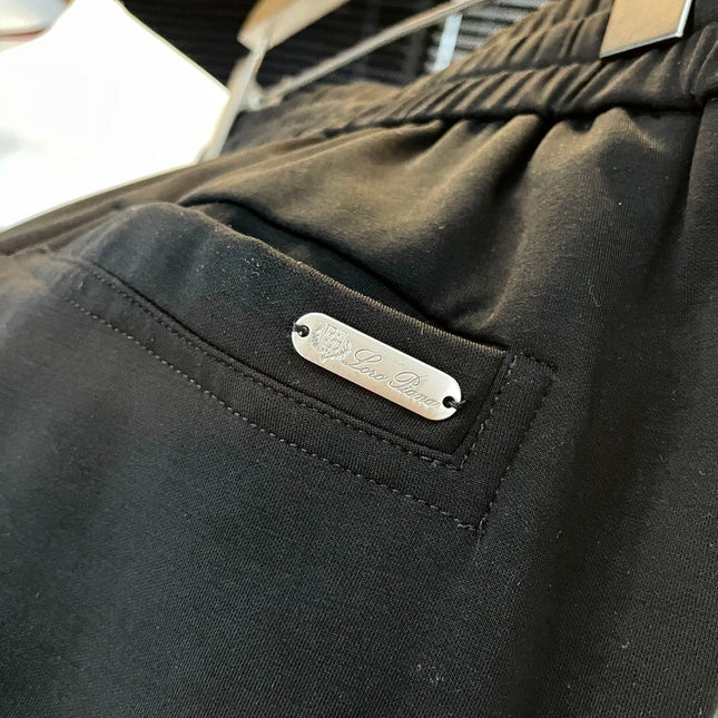 LORO PIANA DRAWSTRING JOGGER PANTS IN BLACK COTTON