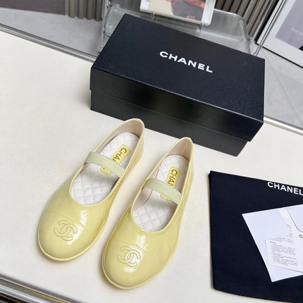 CHANEL 26S MARY JANE FLATS IN LIGHT YELLOW CALFSKIN