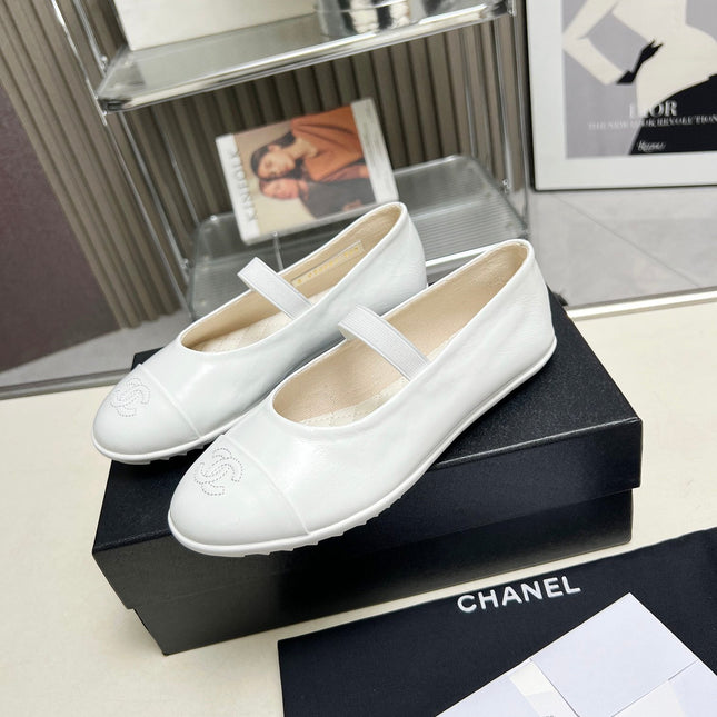 CHANEL 26S MARY JANE FLATS IN WHITE CALFSKIN