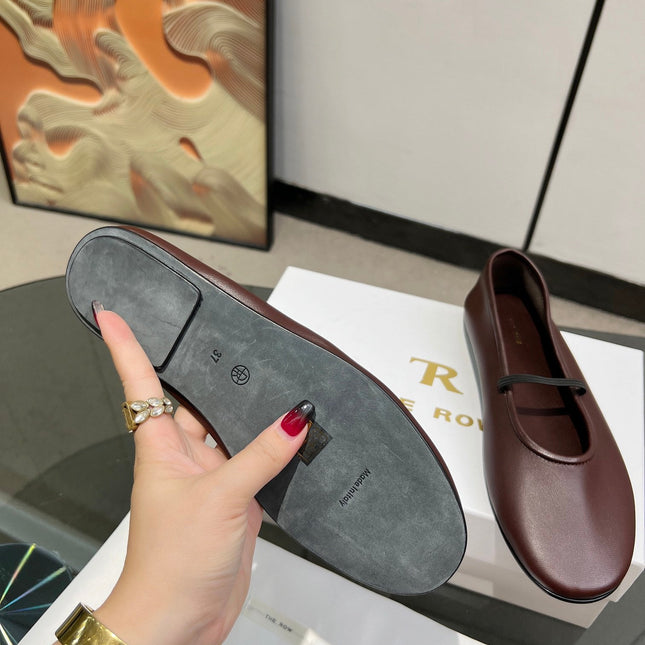 THE ROW 26S BALLET FLATS IN DARK BROWN CALFSKIN