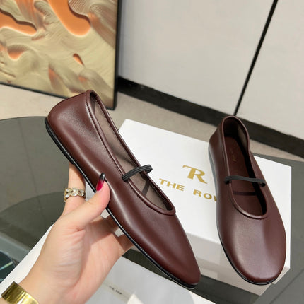 THE ROW 26S BALLET FLATS IN DARK BROWN CALFSKIN