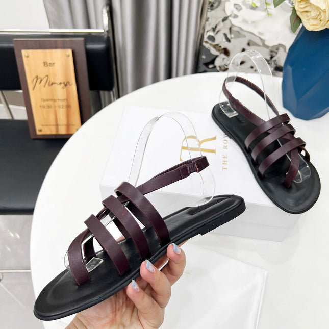 THE ROW 26S MINIMAL STRAPPY FLAT SANDALS IN WINE RED CALFSKIN
