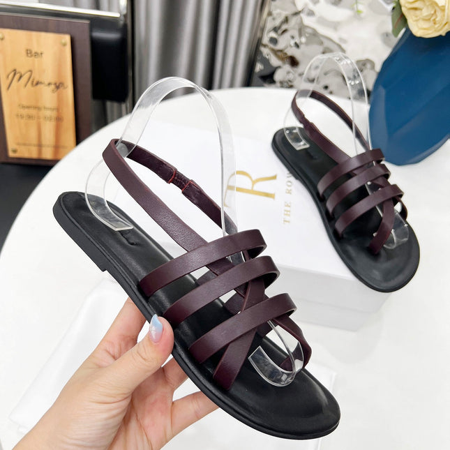 THE ROW 26S MINIMAL STRAPPY FLAT SANDALS IN WINE RED CALFSKIN
