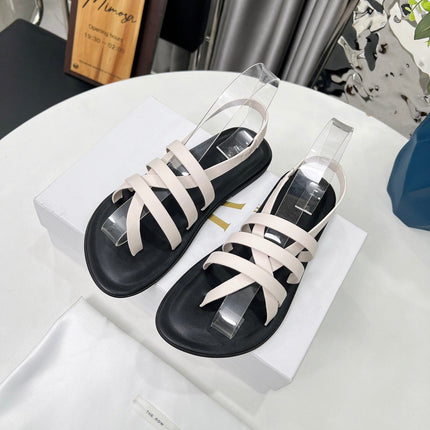 THE ROW 26S MINIMAL STRAPPY FLAT SANDALS IN WHITE CALFSKIN