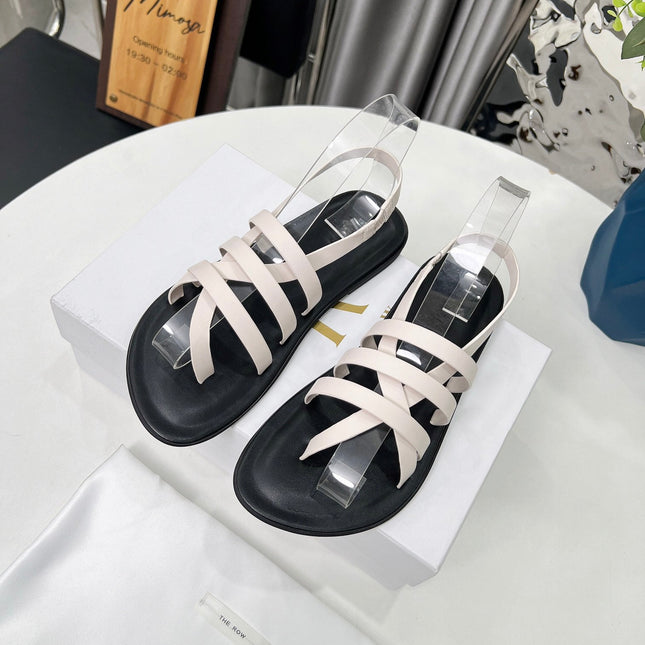 THE ROW 26S MINIMAL STRAPPY FLAT SANDALS IN WHITE CALFSKIN