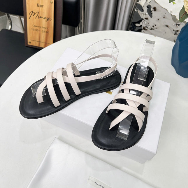 THE ROW 26S MINIMAL STRAPPY FLAT SANDALS IN WHITE CALFSKIN