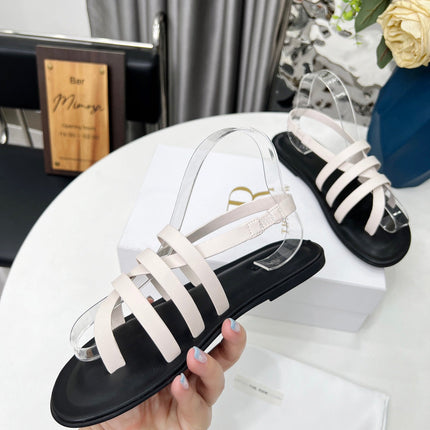 THE ROW 26S MINIMAL STRAPPY FLAT SANDALS IN WHITE CALFSKIN