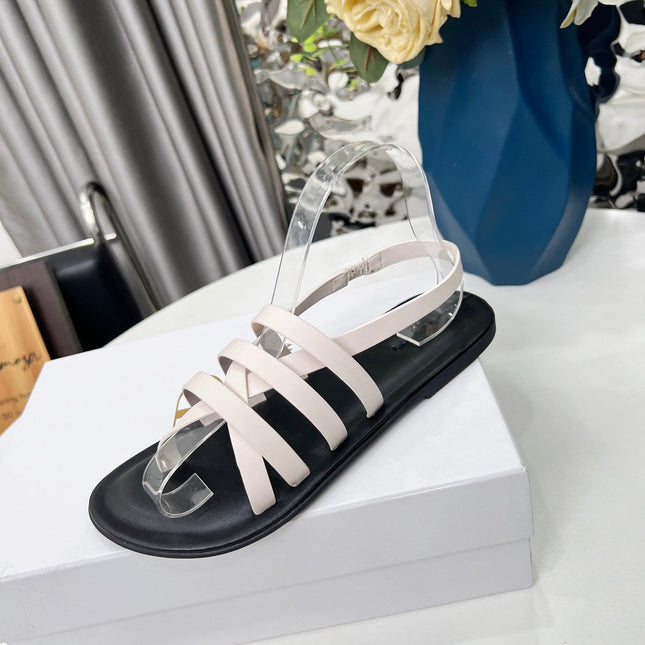 THE ROW 26S MINIMAL STRAPPY FLAT SANDALS IN WHITE CALFSKIN