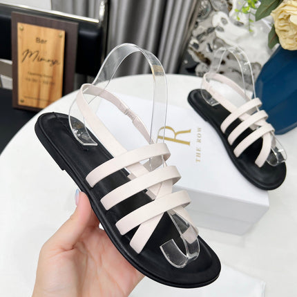 THE ROW 26S MINIMAL STRAPPY FLAT SANDALS IN WHITE CALFSKIN