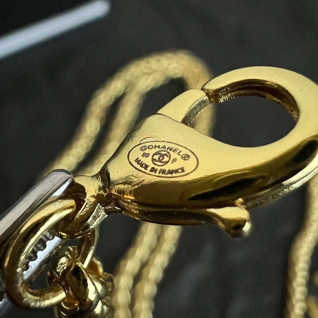 CHANEL 26S DOUBLE C LOGO SPHERE PENDANT CHAIN NECKLACE IN GOLD METAL 630892