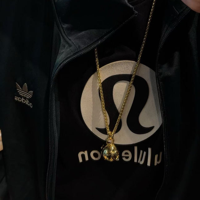 CHANEL 26S DOUBLE C LOGO SPHERE PENDANT CHAIN NECKLACE IN GOLD METAL 630892