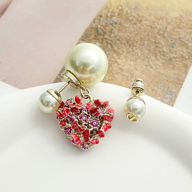 CD 26S FLORAL HEART PEARL TRIBALES EARRINGS IN GOLD METAL 631941