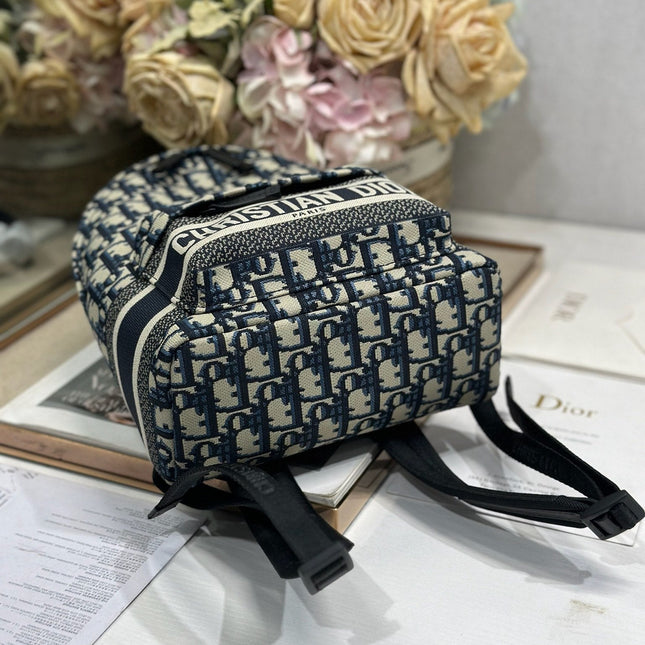 DIOR 26S TRAVEK BACKPACK 21 IN BLUE OBLIQUE JACQUARD