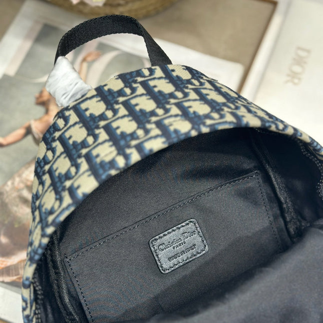 DIOR 26S TRAVEK BACKPACK 21 IN BLUE OBLIQUE JACQUARD