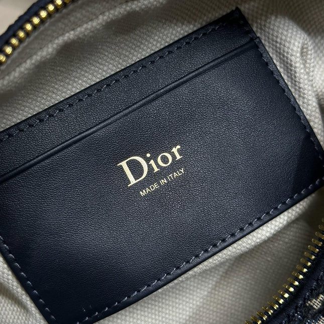 DIOR 26S BOW POUCH BAG 20 IN BLACK AND BEIGE OBLIQUE JACQUARD