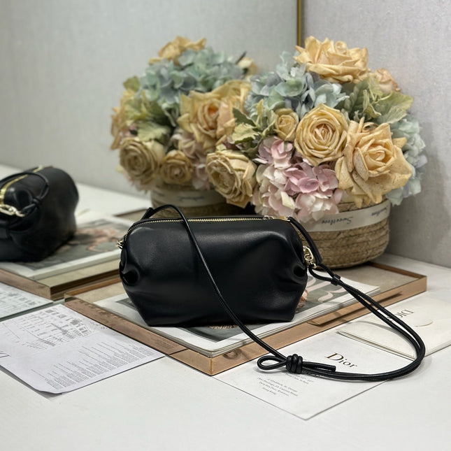 DIOR 26S BOW POUCH BAG 20 IN BLACK LAMBSKIN
