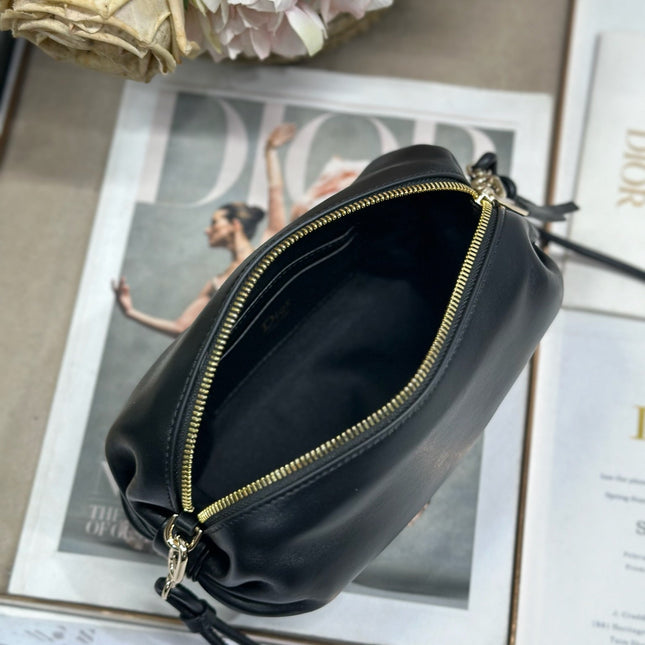 DIOR 26S BOW POUCH BAG 20 IN BLACK LAMBSKIN