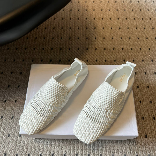 CELINE 26S LOAFERS IN WHITE WOVEN LAMBSKIN
